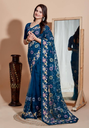 Picture of Excellent Net Midnight Blue Saree