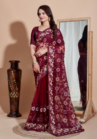 Picture of Well Formed Net Brown Saree