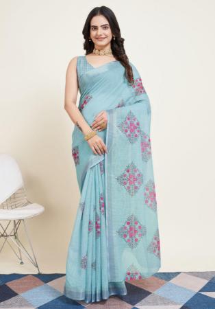 Picture of Bewitching Cotton Light Steel Blue Saree