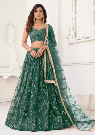 Picture of Beautiful Net Sea Green Lehenga Choli