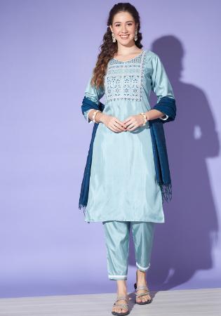 Picture of Silk Light Steel Blue Readymade Salwar Kameez