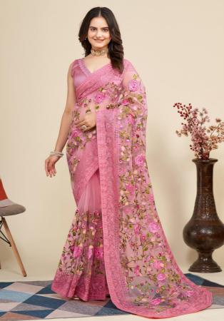 Picture of Statuesque Net Pale Violet Red Saree