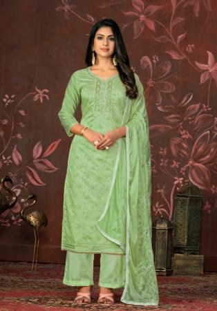 Picture of Chiffon Dark Sea Green Straight Cut Salwar Kameez