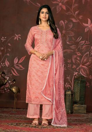 Picture of Chiffon Dark Salmon Straight Cut Salwar Kameez