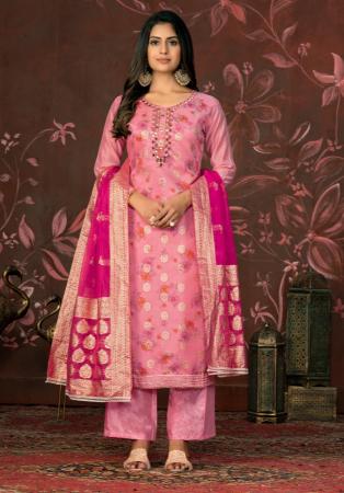 Picture of Chiffon Dark Salmon Straight Cut Salwar Kameez