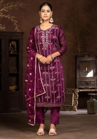 Picture of Sublime Chiffon Purple Straight Cut Salwar Kameez