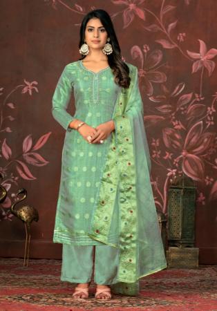 Picture of Chiffon Dark Sea Green Straight Cut Salwar Kameez