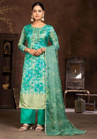 Picture of Chiffon Light Blue Straight Cut Salwar Kameez