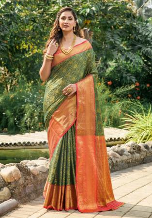 Picture of Graceful Silk Dark Olive Green Saree