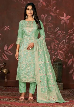 Picture of Organza Dark Sea Green Straight Cut Salwar Kameez