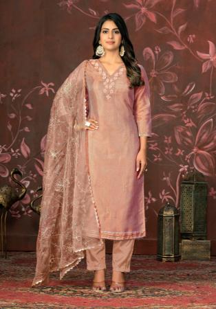 Picture of Well Formed Cotton Rosy Brown Straight Cut Salwar Kameez