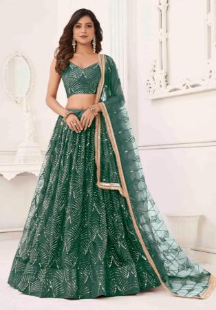 Picture of Elegant Net Dark Green Lehenga Choli