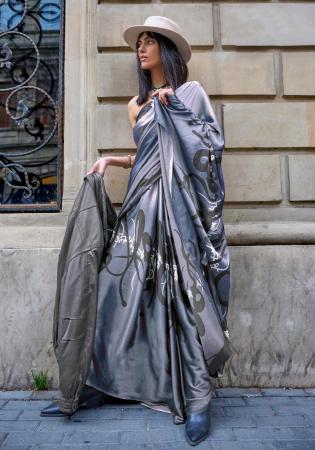 Picture of Beautiful Crepe & Satin Light Slate Grey Saree