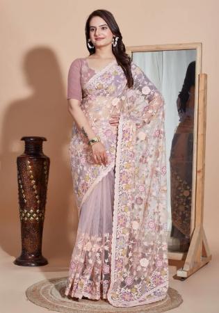 Picture of Gorgeous Net Rosy Brown Saree