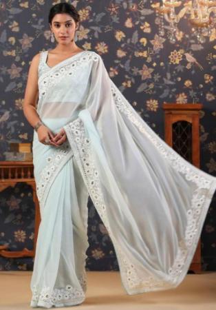 Picture of Well Formed Georgette & Silk White Saree