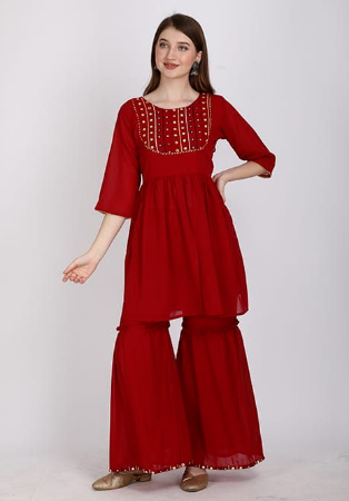 Picture of Alluring Georgette Dark Red Readymade Salwar Kameez