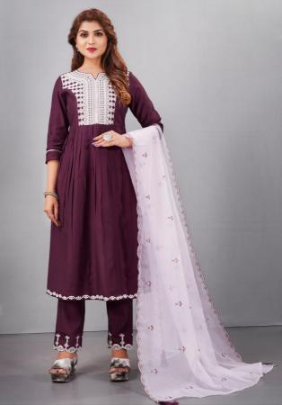 Picture of Pleasing Silk Dark Magenta Readymade Salwar Kameez