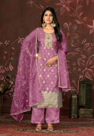 Picture of Nice Organza Plum Straight Cut Salwar Kameez