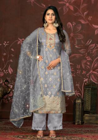 Picture of Splendid Organza Dim Gray Straight Cut Salwar Kameez