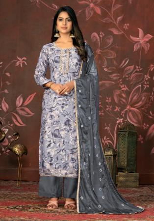 Picture of Cotton Light Slate Grey Straight Cut Salwar Kameez