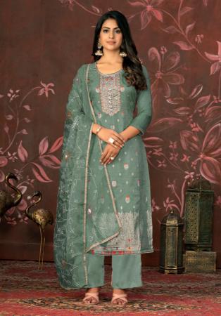 Picture of Cotton Medium Sea Green Straight Cut Salwar Kameez