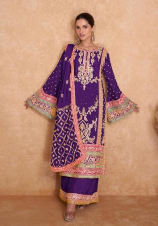 Picture of Chiffon Midnight Blue Straight Cut Salwar Kameez