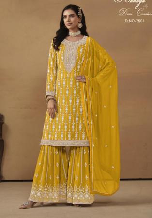 Picture of Georgette Golden Rod Straight Cut Salwar Kameez