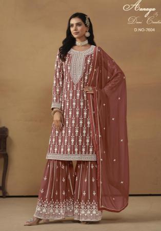 Picture of Nice Georgette Brown Straight Cut Salwar Kameez