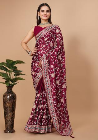 Picture of Lovely Silk Maroon Saree