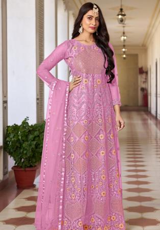 Picture of Enticing Net Pale Violet Red Anarkali Salwar Kameez