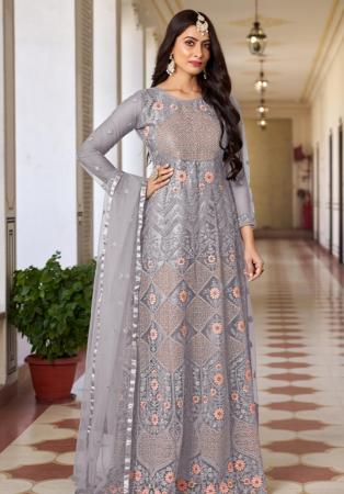 Picture of Excellent Net Dark Grey Anarkali Salwar Kameez