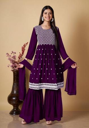 Picture of Well Formed Georgette Purple Readymade Salwar Kameez