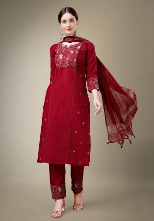 Picture of Ravishing Cotton Dark Red Readymade Salwar Kameez