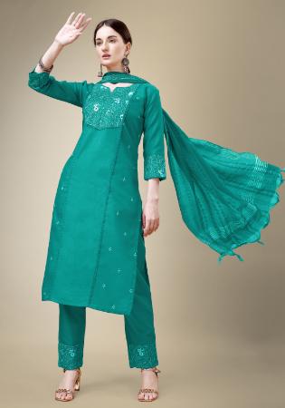 Picture of Radiant Cotton Dark Cyan Readymade Salwar Kameez