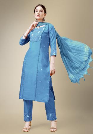 Picture of Shapely Cotton Steel Blue Readymade Salwar Kameez