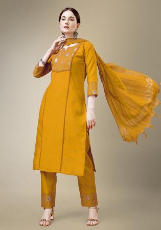 Picture of Cotton Dark Golden Rod Readymade Salwar Kameez