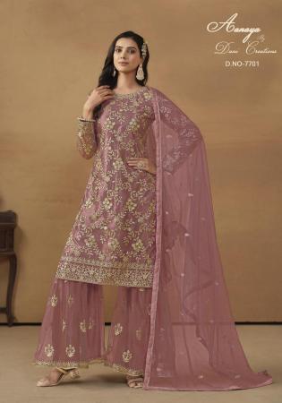 Picture of Ravishing Net Rosy Brown Straight Cut Salwar Kameez