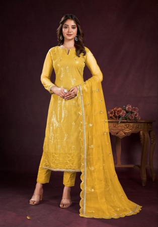 Picture of Amazing Net Golden Rod Straight Cut Salwar Kameez