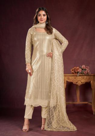 Picture of Stunning Net Beige Straight Cut Salwar Kameez