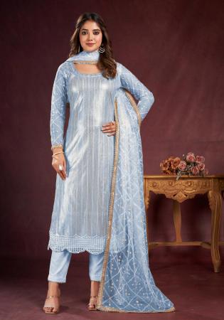 Picture of Net Light Steel Blue Straight Cut Salwar Kameez