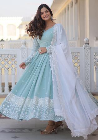 Picture of Sightly Silk Cadet Blue Readymade Salwar Kameez