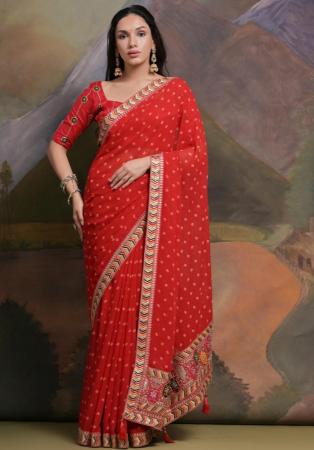 Picture of Beauteous Georgette Crimson Saree