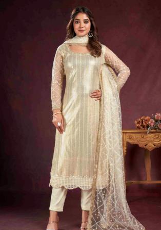 Picture of Taking Net White Straight Cut Salwar Kameez