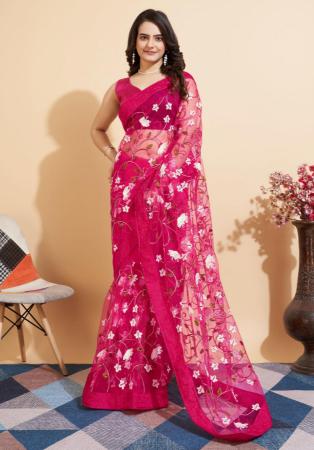 Picture of Fascinating Net Hot Pink Saree