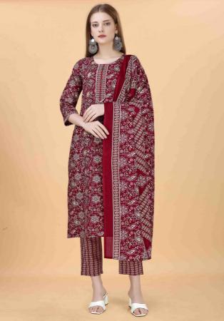 Picture of Exquisite Cotton Maroon Readymade Salwar Kameez