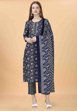 Picture of Excellent Cotton Navy Blue Readymade Salwar Kameez