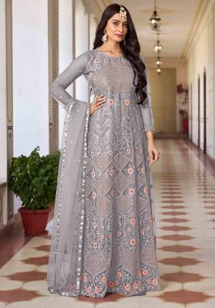 Picture of Charming Net Silver Anarkali Salwar Kameez