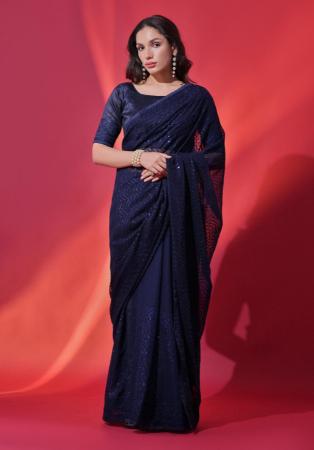 Picture of Alluring Georgette Navy Blue Saree