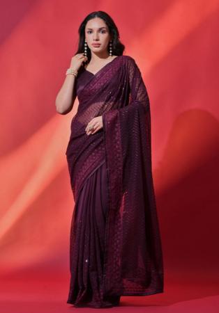 Picture of Fine Georgette Saddle Brown Saree