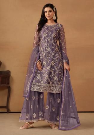 Picture of Net & Satin Violet Straight Cut Salwar Kameez